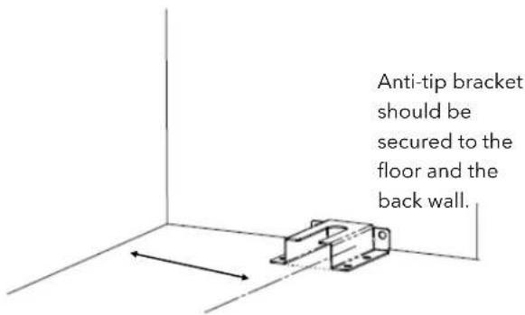 Anti-tip bracket should be secured to the floor and the back wall.