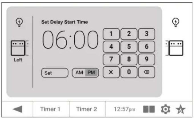 Set Delay Start Time 06:00 1 2 3 4 5 6 7 8 9 Set AM PM × 0 ← Timer 1 Timer 2 12:57pm