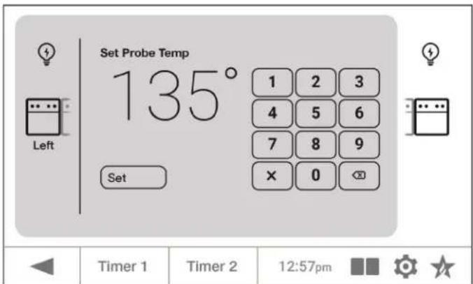 Set Probe Temp 135° 1 2 3 4 5 6 7 8 9 × 0 <⊗ Left Set Timer 1 Timer 2 12:57pm