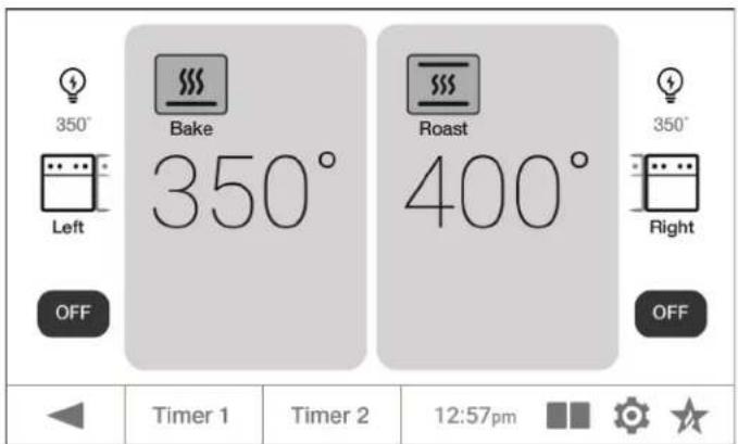 350° Left OFF Bake 350° Roast 400° 350° Right OFF Timer 1 Timer 2 12:57pm