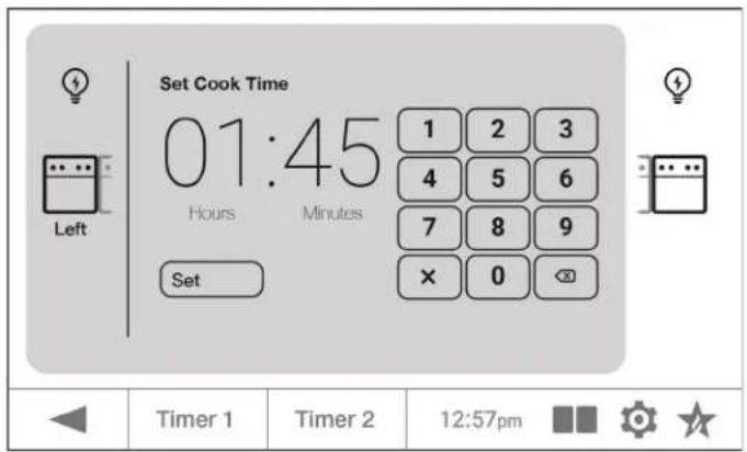 Set Cook Time 01:45 Hours Minutes Set 1 2 3 4 5 6 7 8 9 × 0 Timer 1 Timer 2 12:57pm