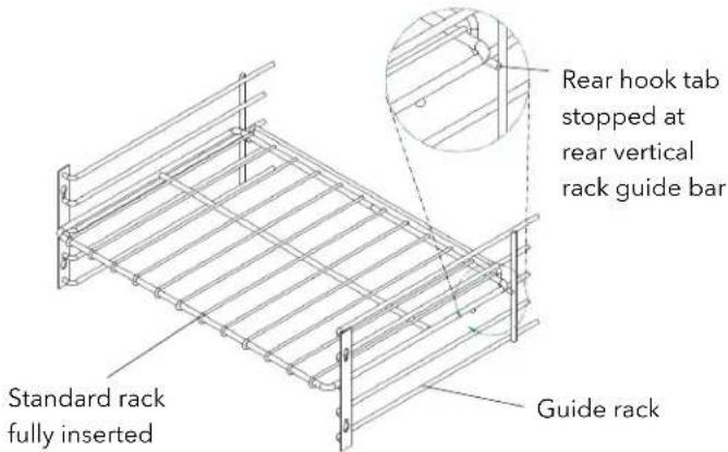 Standard rack fully inserted Guide rack Rear hook tab stopped at rear vertical rack guide bar