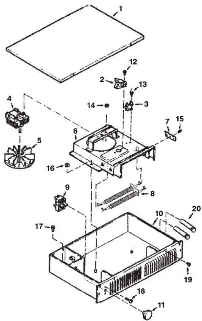 Exploded view diagram of an electronic device with numbered components for identification