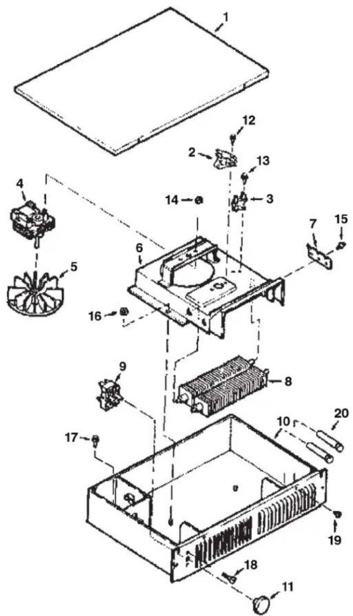 Exploded view diagram of an electronic device with numbered components for identification