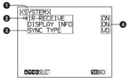 IR-RECEIVE DISPLAY INFO SYNC TYPE ON ON VD SELECT OK BACK
