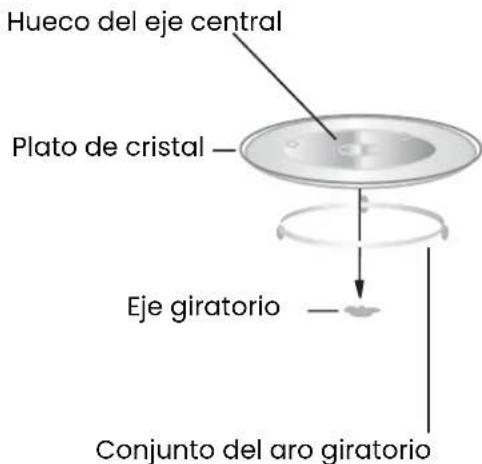 Hueco del eje central Plato de cristal — Eje giratorio — Conjunto del aro giratorio