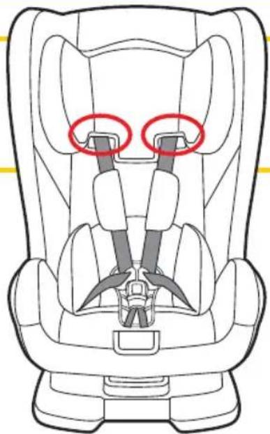 Line drawing of a car seat with two red circles highlighting the front and side of the seat (no text or symbols present)