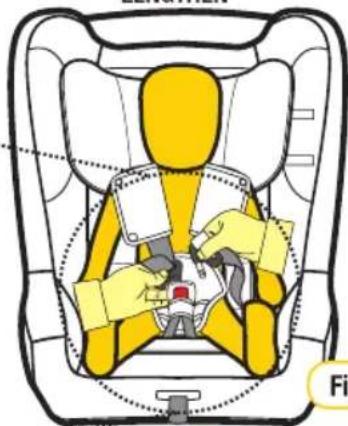 Diagram of a car seat with hands holding seats and a red button, no text or symbols present