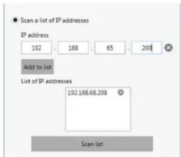 Scan a list of IP addresses IP address 192 168 65 200 Add to list List of IP addresses 192.168.68.208 Scan list: