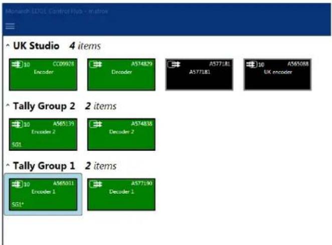 Monarch LDGL Control Hub - Intron UK Studio 4 items 10 CC09978 A574829 A577181 10 A565088 Encoder Decoder A577181 UK encoder Tally Group 2 2 items 10 A565139 A574838 Encoder 2 Decoder 2 SG1 Tally Group 1 2 items 10 A565011 A577190 Encoder 1 Decoder 1 SG1*