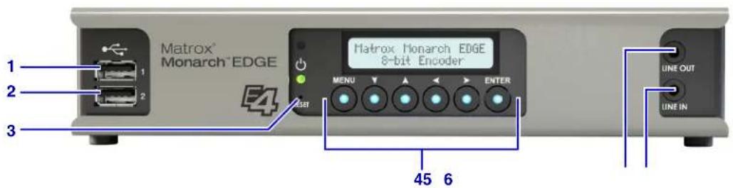 Matrox® Monarch®EDGE 1 2 3 45 6 MATrox Monarch EDGE 8-bit Encoder MENU ENTER LINE OUT LINE IN