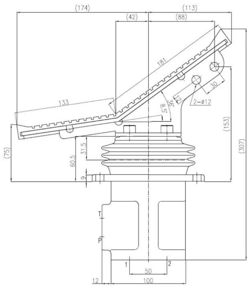(174) (42) (113) (88) 181 133 36° 8.5° 30 2-Ø12 (75) 60.5 31.5 9 (153) (307) T P 1 50 2 12 100