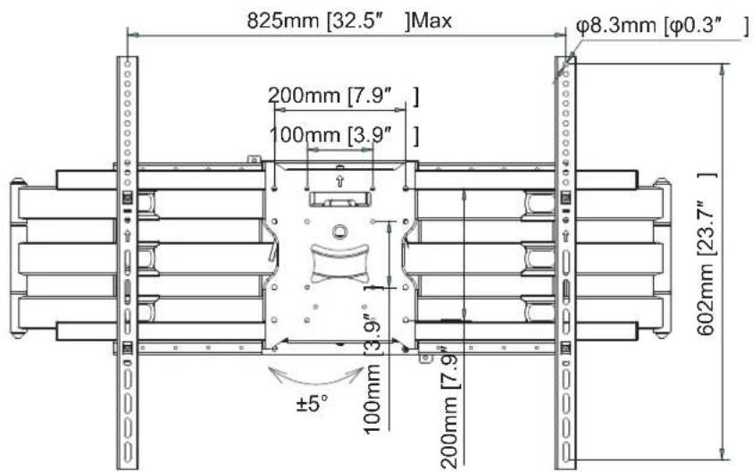 825mm [32.5" ]Max φ8.3mm [φ0.3" 200mm [7.9" 100mm [3.9" 3.9" ±5° 100mm 200mm [7.9" 602mm [23.7"