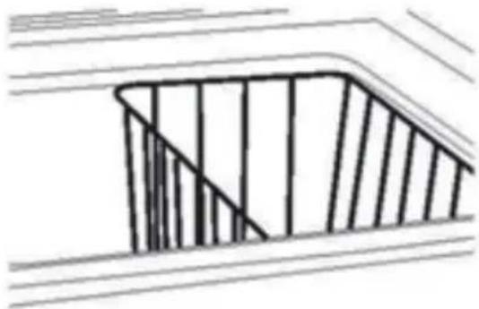 Simple line drawing of a balcony with railings and horizontal beams (no text or symbols)
