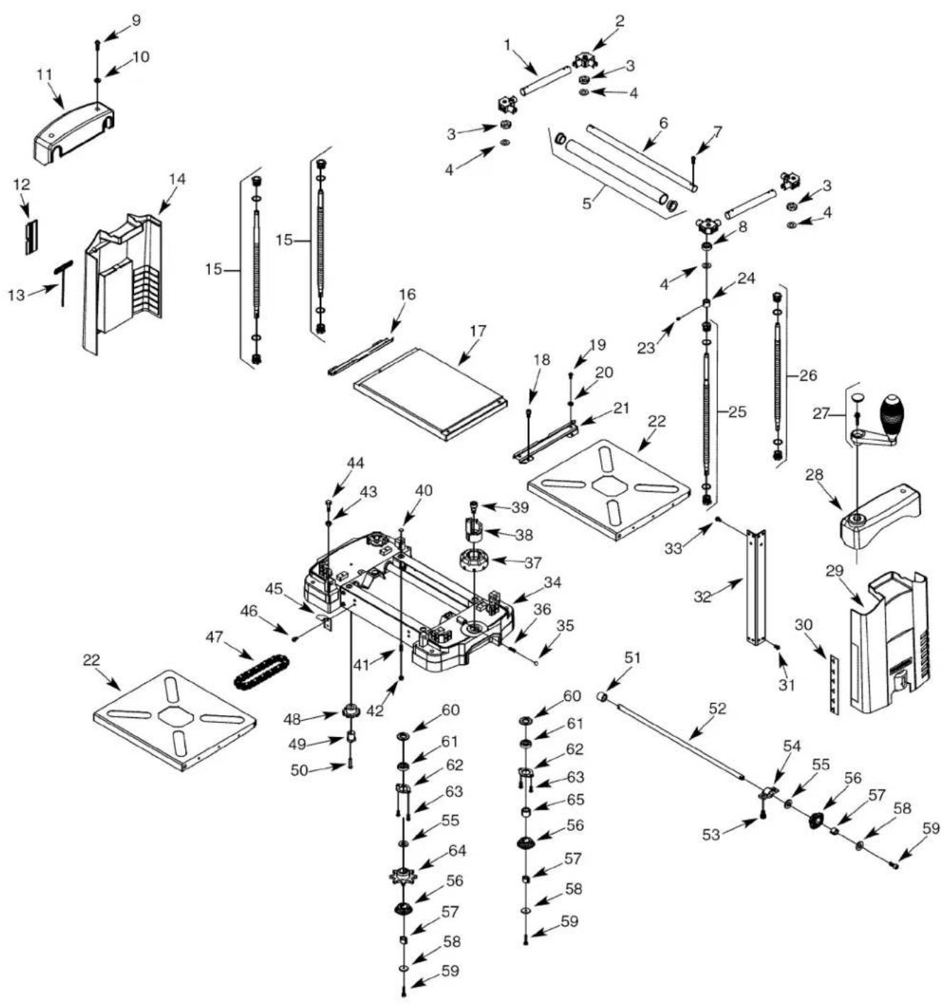 Exploded view diagram of a mechanical assembly with numbered parts for identification