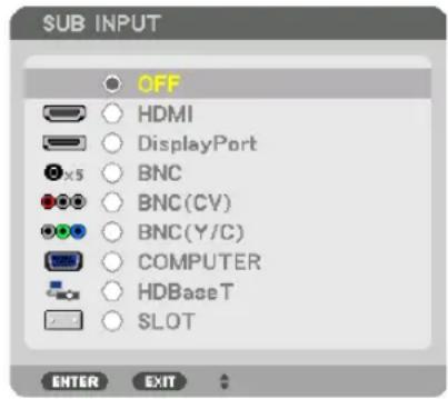 SUB INPUT OFF HDMI DisplayPort BNC BNC(CV) BNC(Y/C) COMPUTER HDBaseT SLOT ENTER EXIT