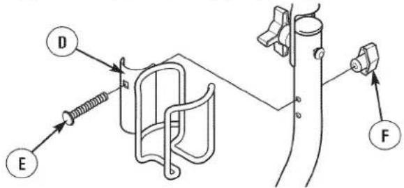 Technical diagram showing mechanical assembly with labeled components D, E, and F