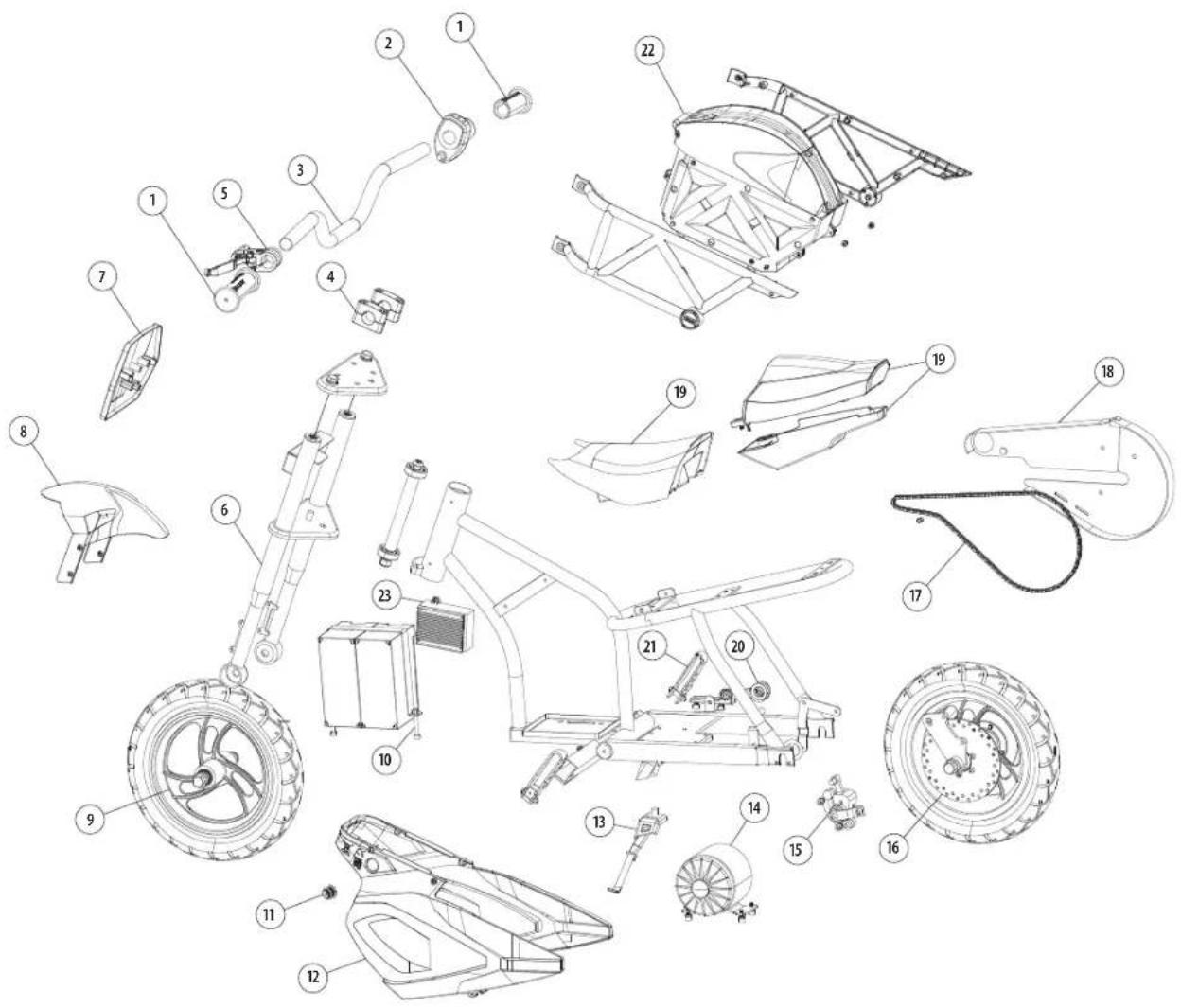 Exploded view diagram of a mechanical assembly with numbered parts for identification