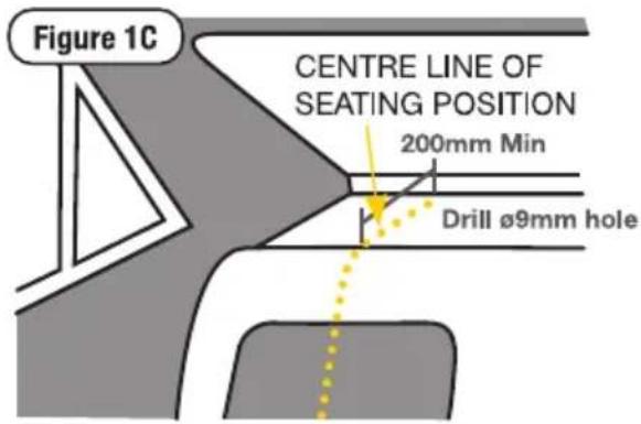 Figure 1C CENTRE LINE OF SEATING POSITION 200mm Min Drill ø9mm hole