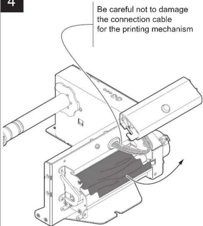 Be careful not to damage the connection cable for the printing mechanism