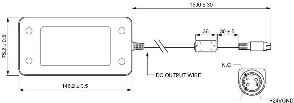 75.2 ± 0.5 146.2 ± 0.5 1500 ± 30 36 30 ± 5 DC OUTPUT WIRE N.C +24VGND