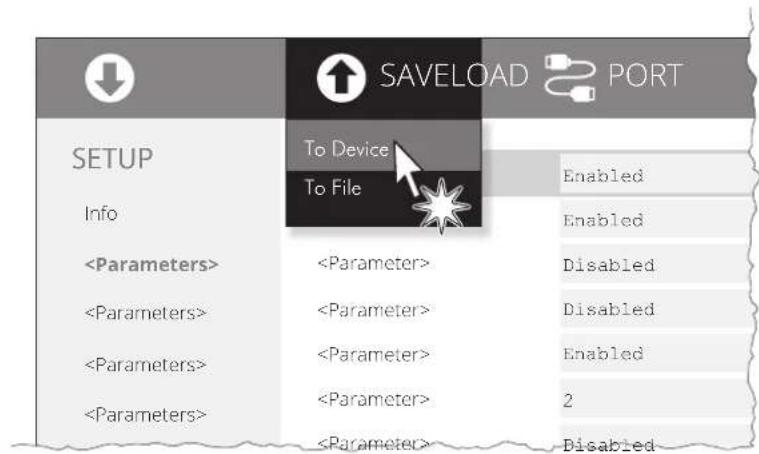 SAVELOAD PORT SETUP Info To Device To File Enabled Enabled Disabled Disabled Enabled 2 Disabled