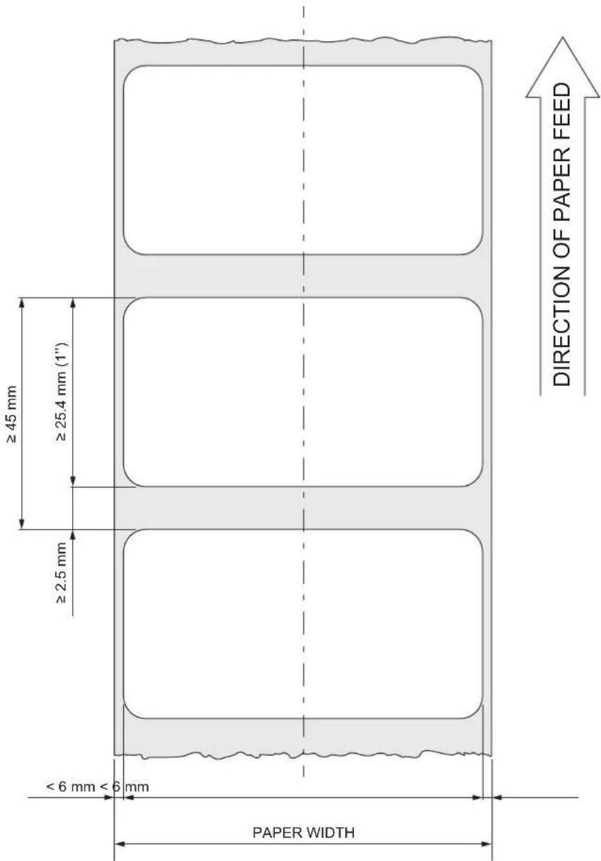 DIRECTION OF PAPER FEED ≥ 45 mm ≥ 25.4 mm (1") ≥ 2.5 mm < 6 mm < 6 mm PAPER WIDTH PAPER WIDTH