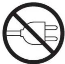 Prohibition sign for an electrical plug with three terminals and a diagonal line indicating no protection