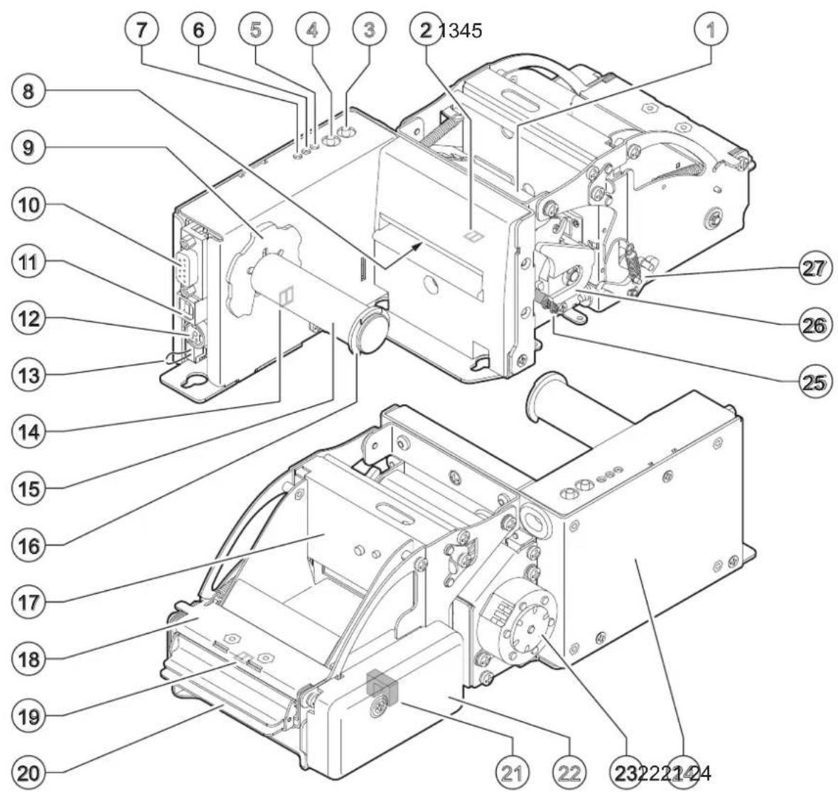 Technical diagram of an electrical device with numbered components for identification