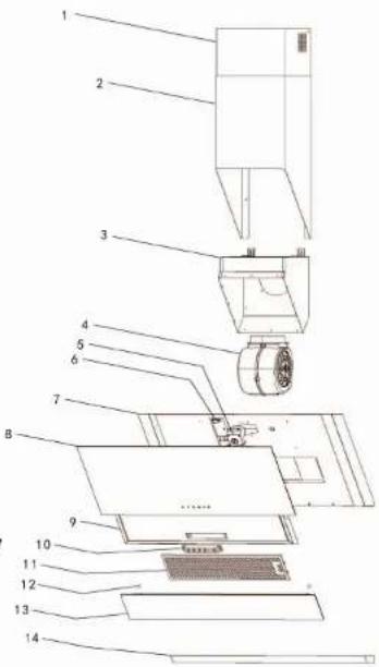 Exploded view diagram of a mechanical device with numbered components for identification