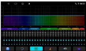 Audio editing software interface showing timeline controls and color spectrum