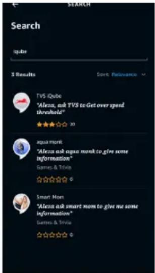 SEARCH Search iqube 3 Results Sort: Relevance TVS iQube "Alexa ask TVS to Get over speed threshold" ★★★☆☆ 20 aqua monk "Alexa ask aqsa monk to give some information" Games & Trivia ★★★★☆ Smart Mon "Alexa ask smart mom to give me some information" Games & Trivia ★★★★☆