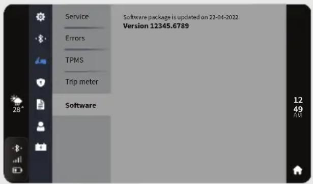 Service Errors TPMS Trip meter Software Software package is updated on 22-01-2022. Version 12345.6789 12 49 AM