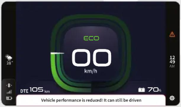 ECO 100 km/h DTE 105 km 70% Vehicle performance is reduced! It can still be driven