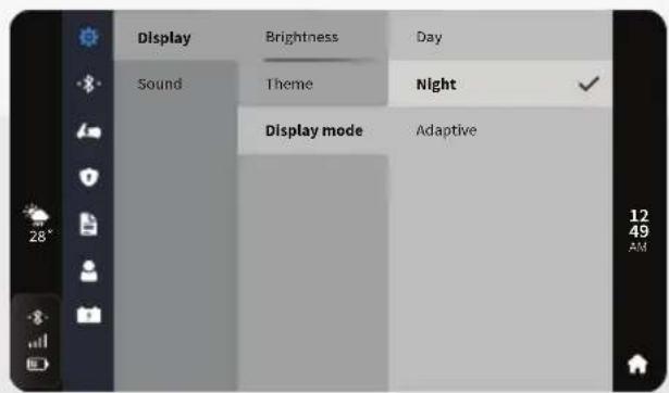 Display Sound Brightness Theme Display mode Day Night Adaptive 12 49 AM