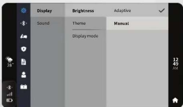 Display Sound Brightness Theme Display mode Adaptive Manual 12 49 AM