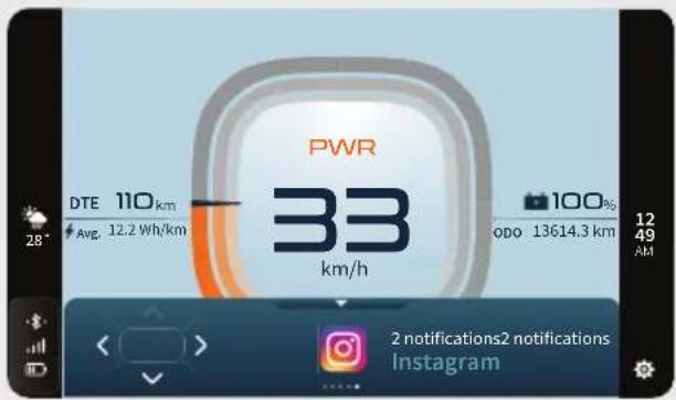 PWR 33 km/h DTE 110 km Avg. 12.2 Wh/km 100% odo 13614.3 km 12 49 AM 2 notifications2 notifications Instagram