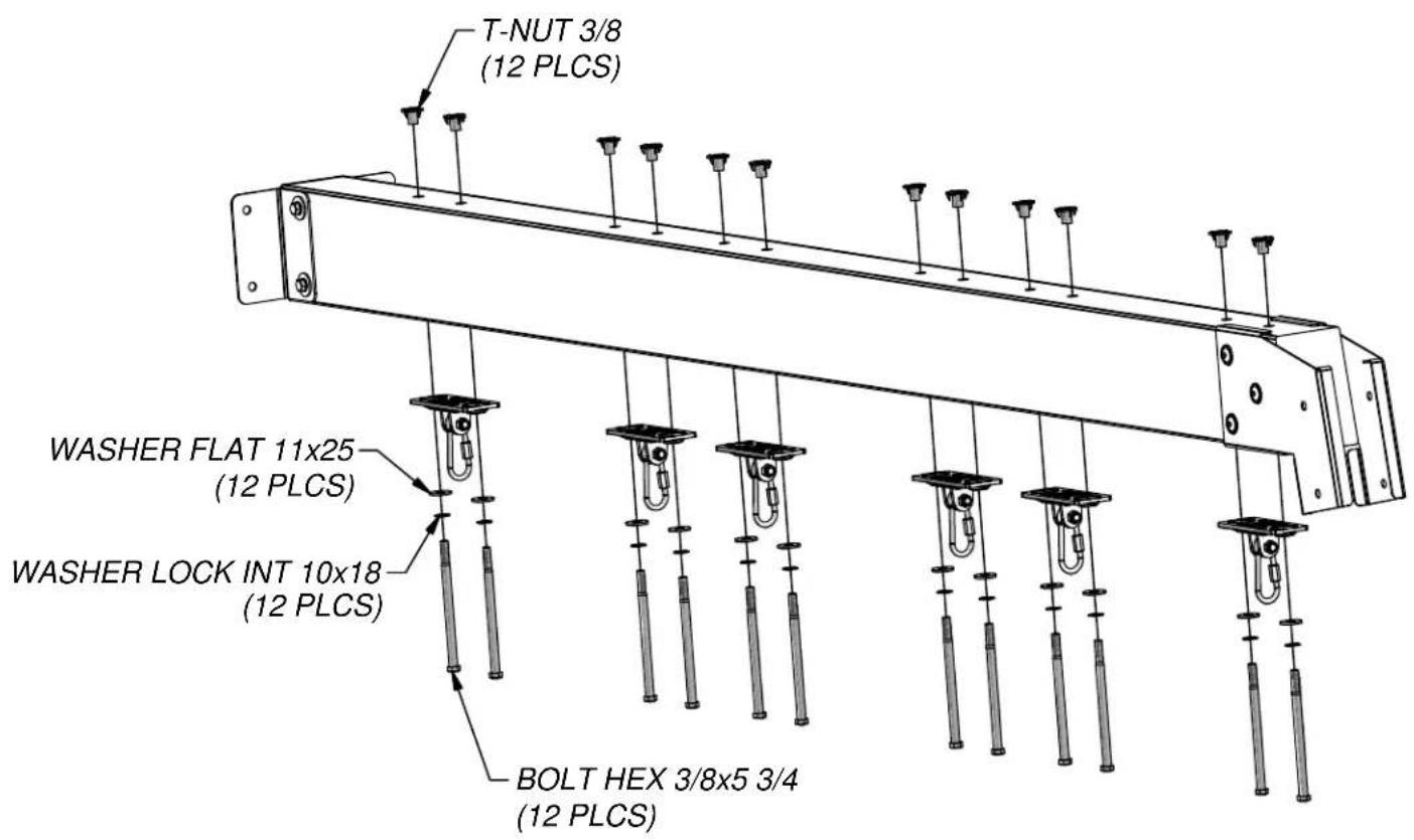 T-NUT 3/8 (12 PLCS) WASHER FLAT 11x25 (12 PLCS) WASHER LOCK INT 10x18 (12 PLCS) BOLT HEX 3/8x5 3/4 (12 PLCS)