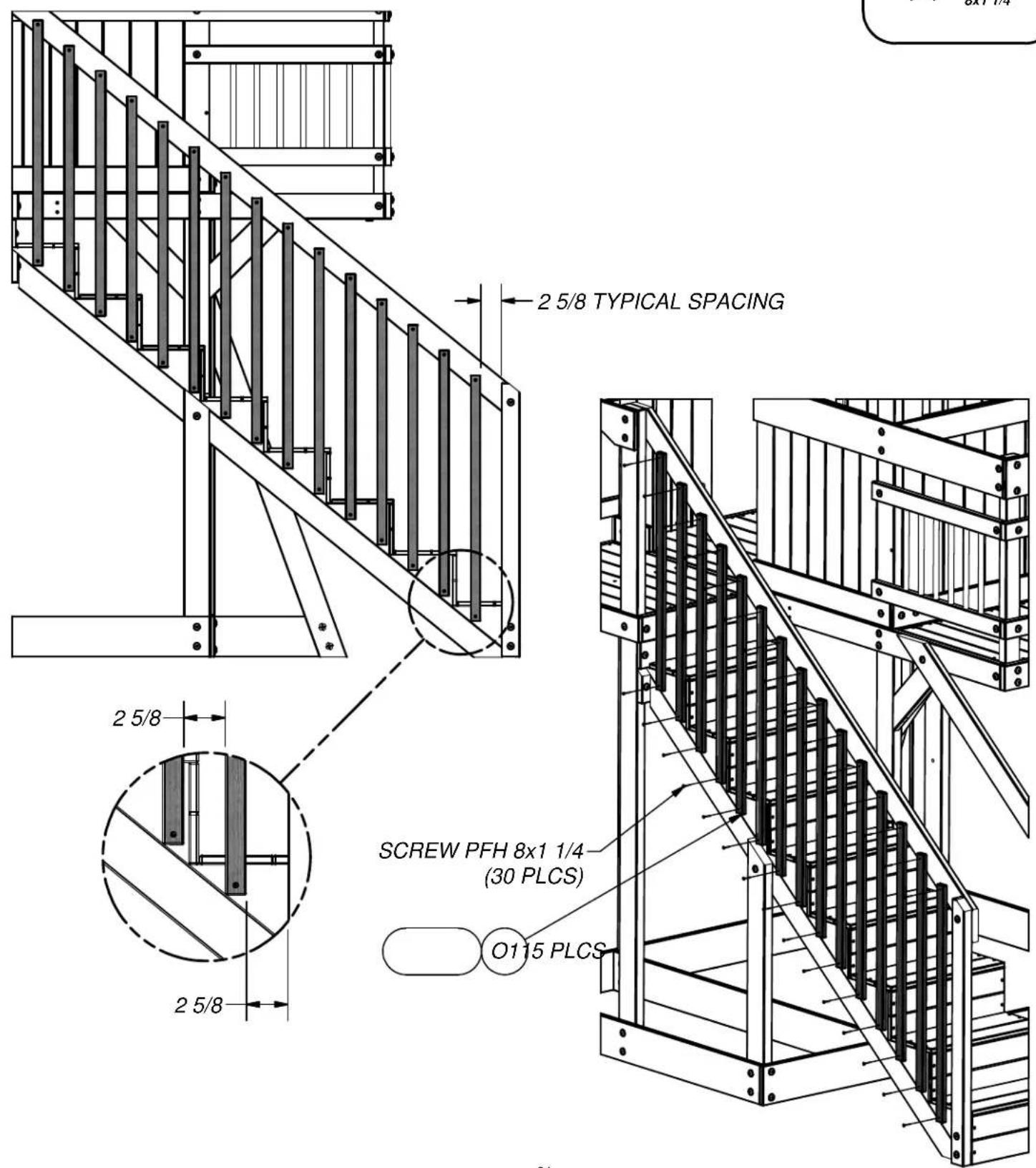 2 5/8 TYPICAL SPACING 2 5/8 SCREW PFH 8x1 1/4 (30 PLCS) O115 PLCS