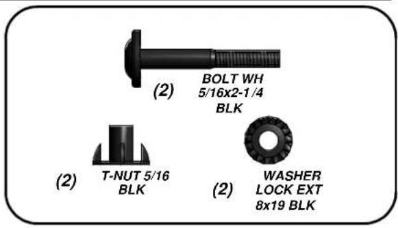 (2) BOLT WH 5/16x2-1/4 BLK (2) T-NUT 5/16 BLK (2) WASHER LOCK EXT 8x19 BLK
