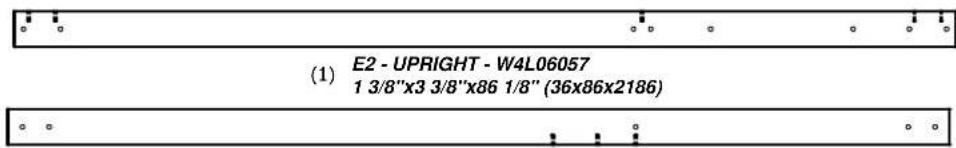 (1) E2 - UPRIGHT - W4L06057 1 3/8"x3 3/8"x86 1/8" (36x86x2186)