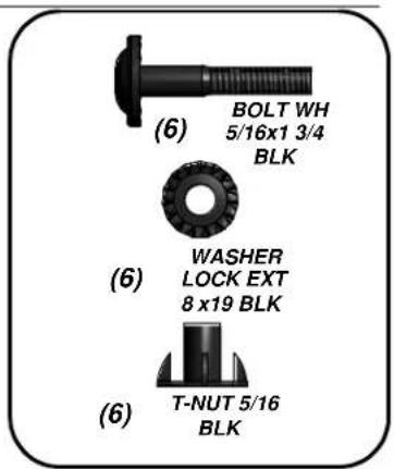 (6) BOLT WH 5/16x1 3/4 BLK WASHER LOCK EXT 8 x19 BLK T-NUT 5/16 BLK