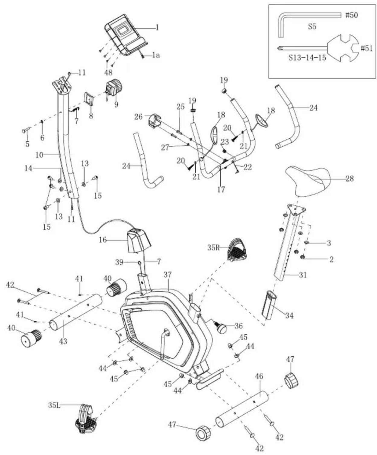 Exploded view diagram of a medical device with numbered parts and labeled connectors