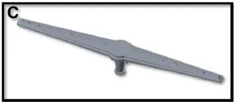 3D rendered image of a gray mechanical lever or support structure with a central hub and mounting base (no text or symbols)