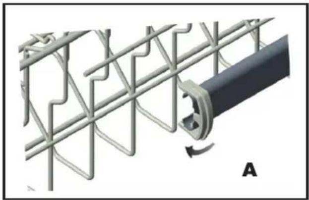Technical diagram of a mechanical assembly with interlocking metal frameworks and a rotating component (no text or symbols)