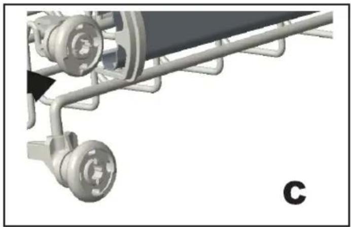 Mechanical assembly diagram showing a conveyor belt system with rollers and shafts (no text or symbols)