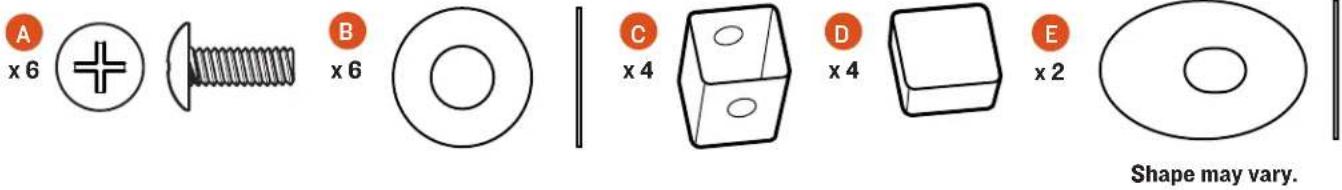 A x 6 B x 6 C x 4 D x 4 E x 2 Shape may vary.