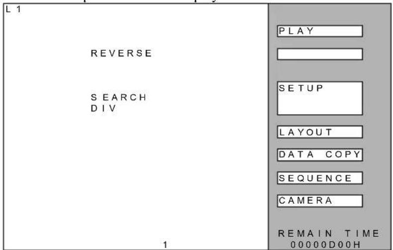 L 1 REVERSE SEARCH DIV 1 PLAY SETUP LAYOUT DATA COPY SEQUENCE CAMERA REMAIN TIME 00000D00H