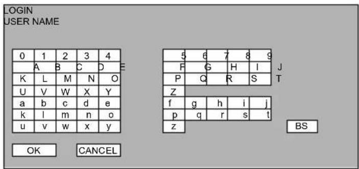 LOGIN USER NAME 0 1 2 3 4 A B C D E K L M N O U V W X Y a b c d e k l m n o u v w x y 5 6 7 8 9 F G H I J P Q R S T Z f g h i j p q r s t z OK CANCEL BS