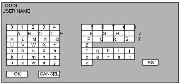 LOGIN USER NAME 0 1 2 3 4 A B C D E K L M N O U V W X Y a b c d e k l m n o u v w x y 5 6 7 8 9 F G H I J P Q R S T Z f g h i j p q r s t z OK CANCEL BS